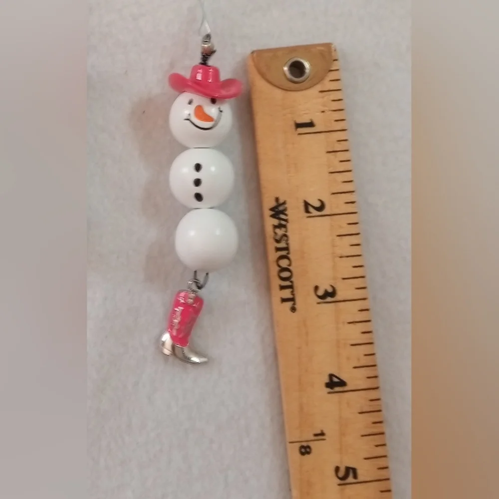 Pink Snowgirl Ornaments Beaded Lot of 2 Handmade NEW